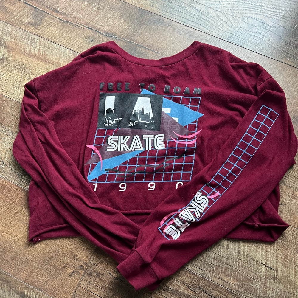 Burgundy Graphic Skate Cropped Long Sleeve